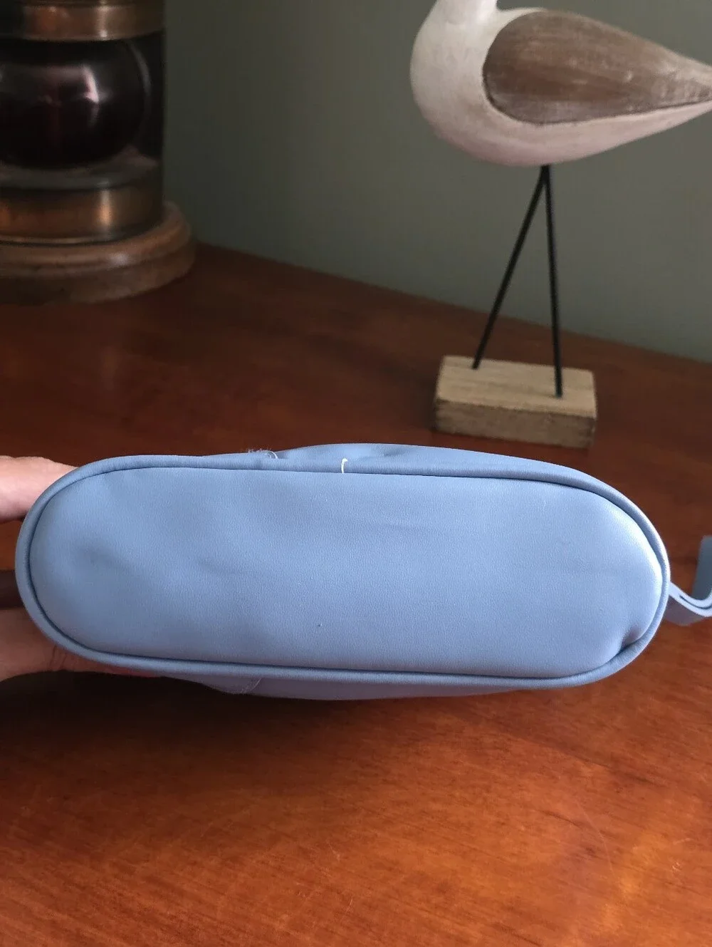 Ferragamo Parfums Travel Cosmetic Case Light Blue Faux Leather Makeup Bag